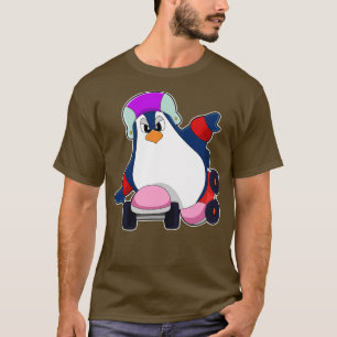 T-shirt Pingouin comme Patineur Inline avec Patins Inline