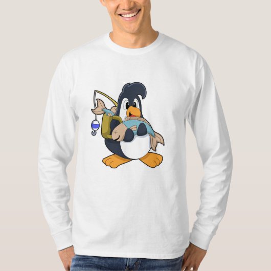 T-shirt Pingouin comme pêcheur avec poisson (Devant)