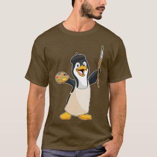 T-shirt Pingouin comme Peintre avec pinceau couleur