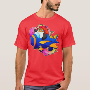 T-shirt Pingouin comme pilote avec avion