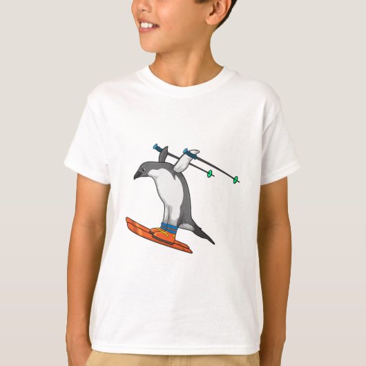 T-shirt Pingouin comme Saut à ski avec Ski (Devant)