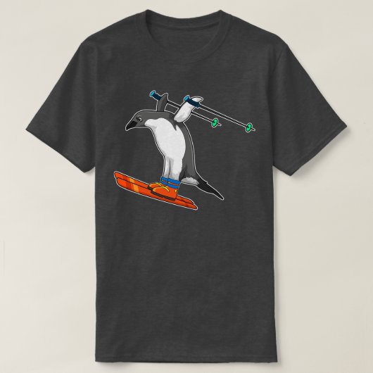 T-shirt Pingouin comme Saut à ski avec Ski (Design devant)