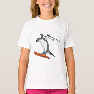 T-shirt Pingouin comme Saut à ski avec Ski