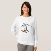 T-shirt Pingouin comme Saut à ski avec Ski (Devant entier)