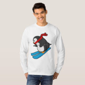 T-shirt Pingouin comme skieur avec ski (Devant entier)