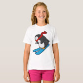 T-shirt Pingouin comme skieur avec ski (Devant entier)