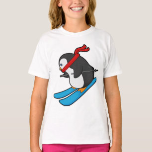T-shirt Pingouin comme skieur avec ski