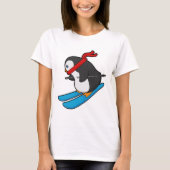 T-shirt Pingouin comme skieur avec ski (Devant)