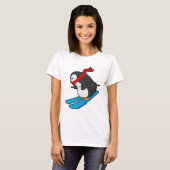T-shirt Pingouin comme skieur avec ski (Devant entier)