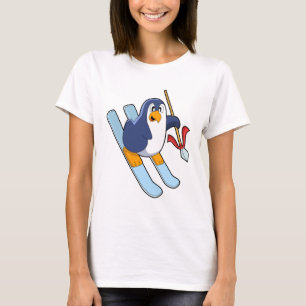 T-shirt Pingouin comme skieur avec ski