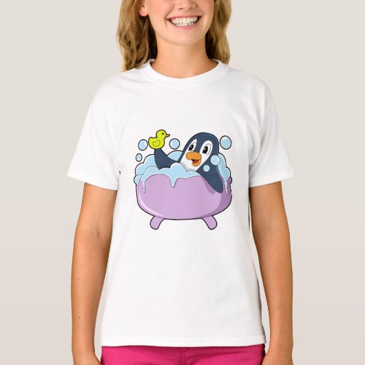 T-shirt Pingouin dans la baignoire avec canard (Devant)
