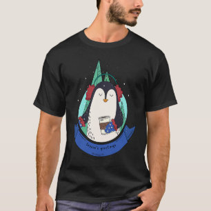 T-shirt Pingouin Dans La Neige Heureux Avec Le Café Oreill