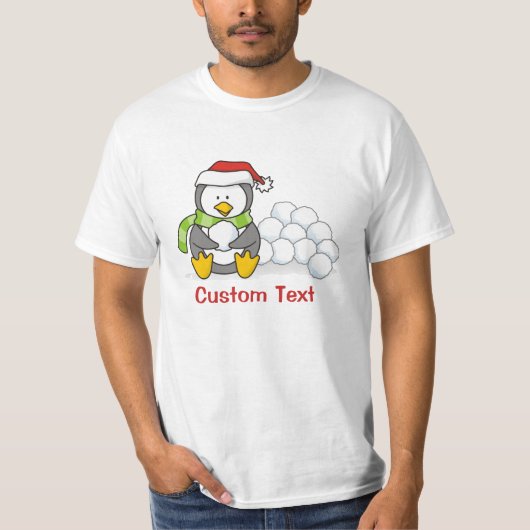 T-shirt Pingouin de Noël assis avec des boules de neige (Devant)