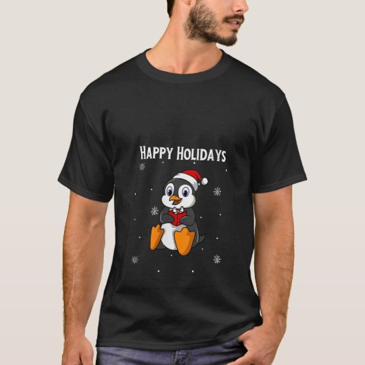 T-shirt Pingouin de Noël mignon portant le chapeau du Père (Devant)