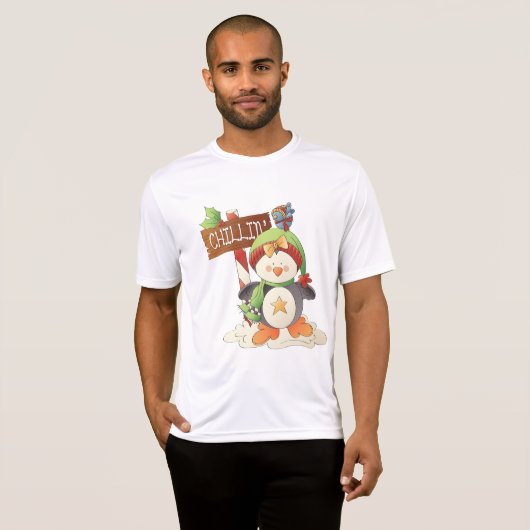 T-shirt Pingouin d'hiver et oiseau Chillin Noël (Devant entier)