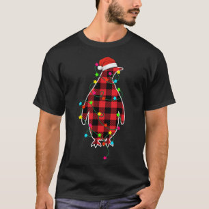 T-shirt Pingouin drôle arbre de Noël Red Plaid Xmas Animal