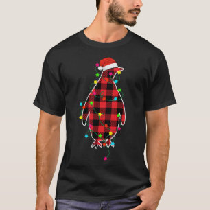 T-shirt Pingouin drôle arbre de Noël Red Plaid Xmas Animal
