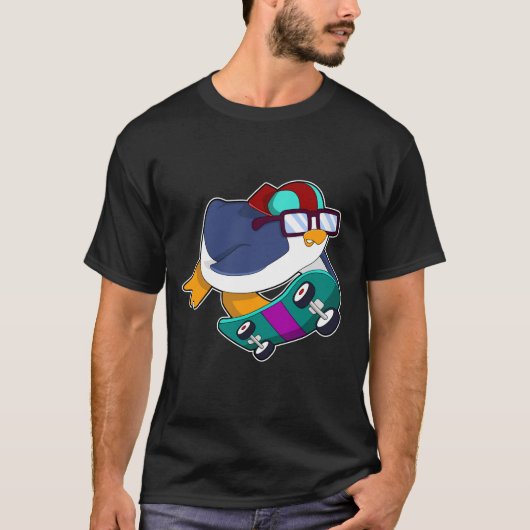 T-shirt Pingouin en patinage avec skateboard (Devant)
