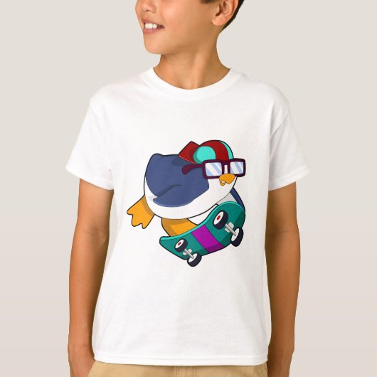 T-shirt Pingouin en patinage avec skateboard (Devant)