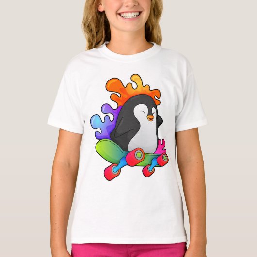 T-shirt Pingouin en patinage avec skateboard (Devant)