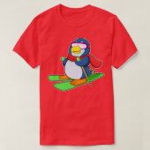 T-shirt Pingouin en ski avec lunettes de soleil à écharpe  (Design devant)