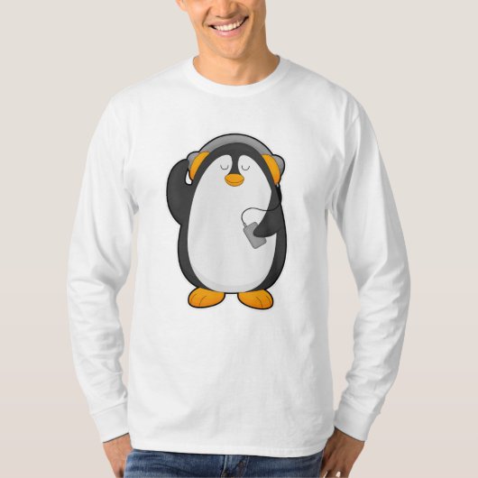 T-shirt Pingouin et téléphone mobile avec casque (Devant)