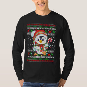 T-shirt Pingouin lumières de Noël Santa Hat Vilain Noël