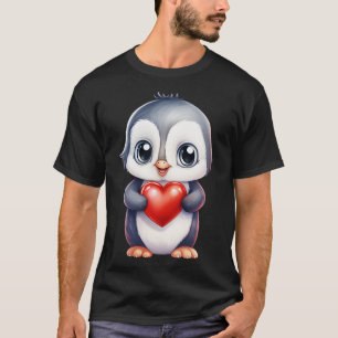 T-shirt Pingouin mignon bébé tenant un coeur