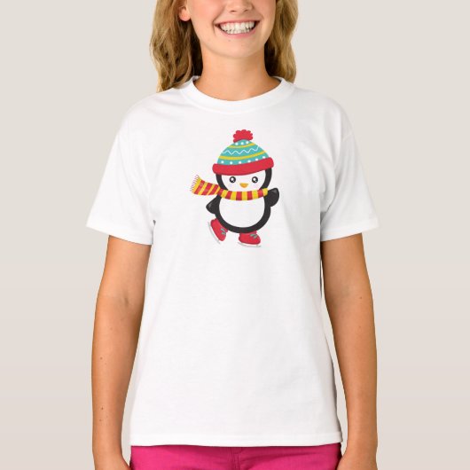 T-shirt Pingouin mignon, Pingouin de patinage sur glace, C (Devant)