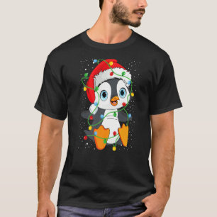 T-shirt Pingouin Santa Chapeau Lumières de Noël Pingouin A