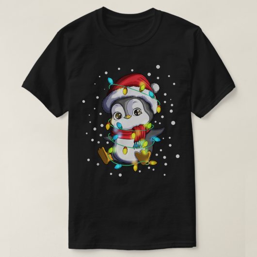 T-shirt Pingouin Santa Hat Lumières de Noël (Design devant)