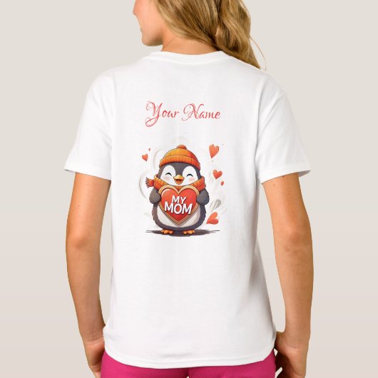 T-shirt Pingouin souriant tenant signe cardiaque MA MÈRE (Dos)