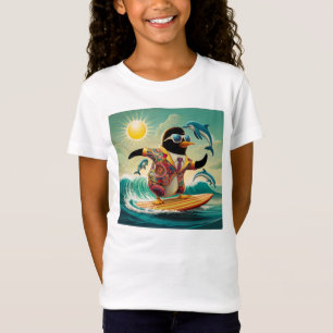 T-Shirt Pingouin surf avec des amis