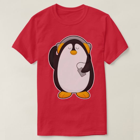 T-shirt Pingouin Téléphone portable avec casque (Design devant)