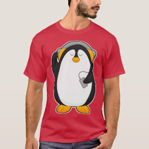 T-shirt Pingouin Téléphone portable avec casque