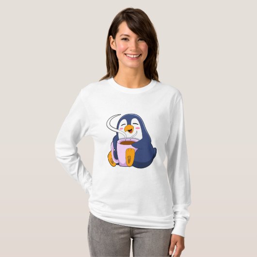 T-shirt Pingouin with Cup of Coffee (Devant entier)
