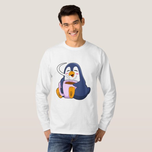 T-shirt Pingouin with Cup of Coffee (Devant entier)