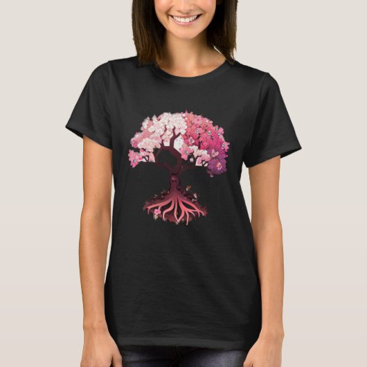 T-shirt pink and white flowers cherry blossom tree of life (Devant)