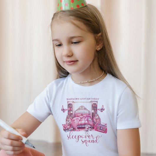 T-shirt Pink Anniversaire Personalized Slepover squat