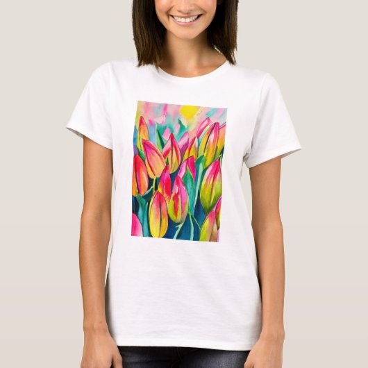 T-shirt Pink aquarelle tulipe art (Devant)