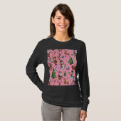 T-shirt Pink Background Christmas Decorative Pattern (Devant entier)