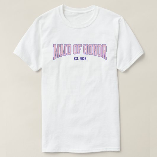 T-shirt Pink + Beige Stripe Navy MAID OF HONOR  (Design devant)