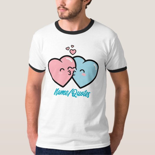 T-shirt Pink & Blue Hearts Kiss (Devant)
