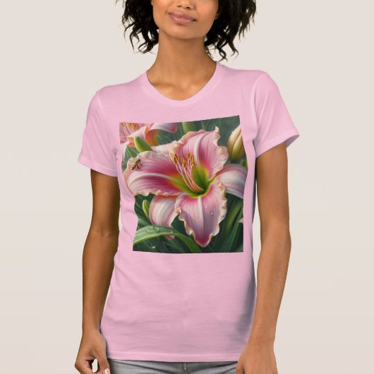 T-shirt Pink Daylily Floral (Devant)