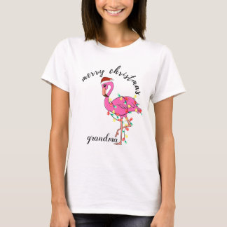 T-shirt Pink Flamingo Christmas Shirt for Women