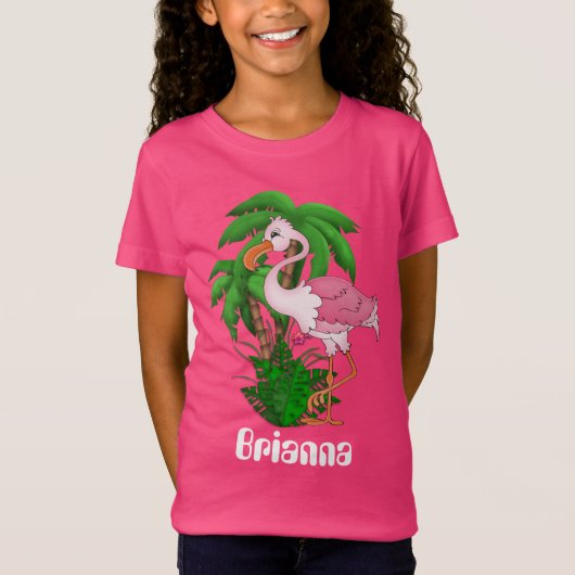 T-Shirt Pink flamingo palmier filles personnalisable t-shi (Devant)