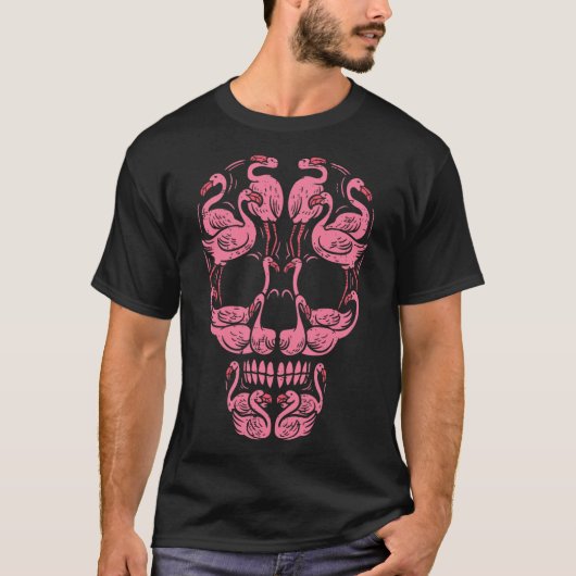 T-shirt Pink Flamingo Skull Breast Cancer Awareness Hallow (Devant)