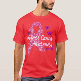 T-shirt Pink Flowers Ribbon Breast Cancer Awareness 
