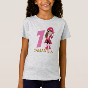 T-Shirt Pink Girl 1er anniversaire de la fête pirate T-shi