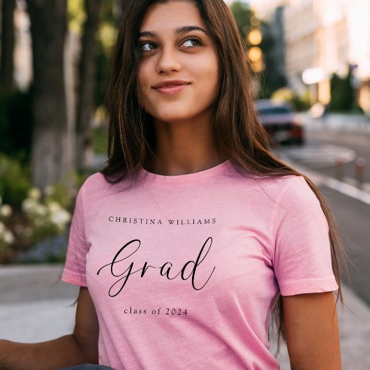 T-shirt Pink Graduate Moderne Élégant Script Graduation
